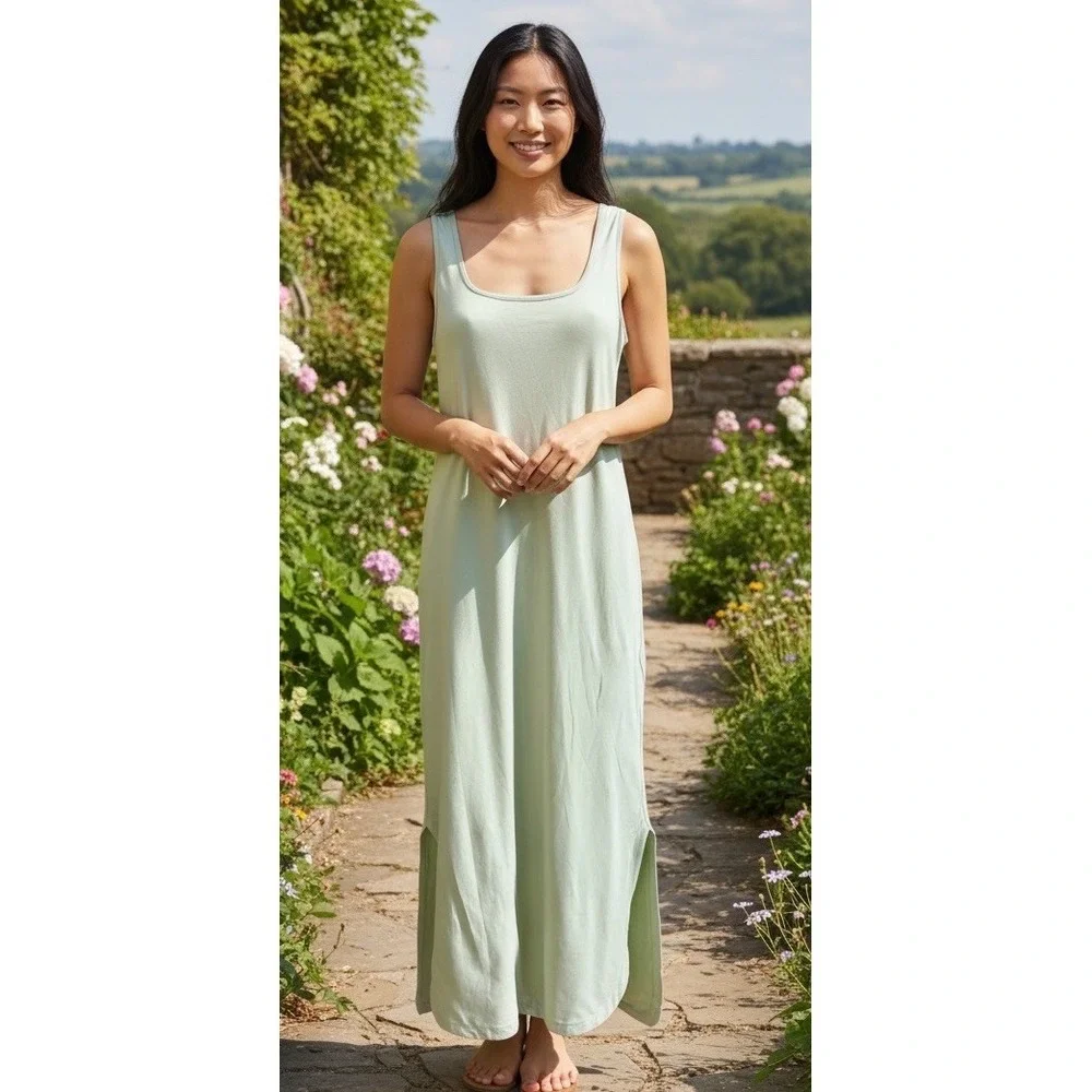 Lululemon Long Midi Dress Open In Back Size 6 Mint‎ Vacation Summer Scoop Neck